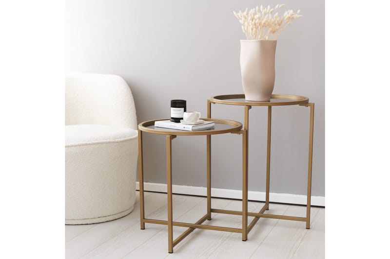 Hardinwre Satsbord 50 cm Runt 2-pack - Rökfärgat/Guld - Möbler - Bord