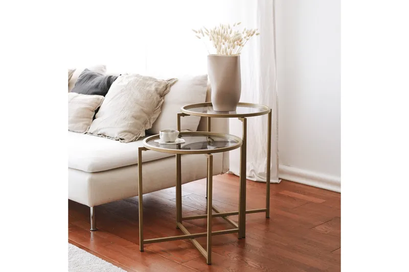 Hardinwre Satsbord 50 cm Runt 2-pack - Rökfärgat/Guld - Möbler - Bord