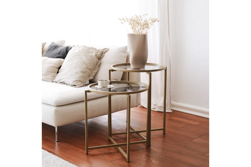 Hardinwre Satsbord 50 cm Runt 2-pack - Rökfärgat/Guld - Möbler - Bord