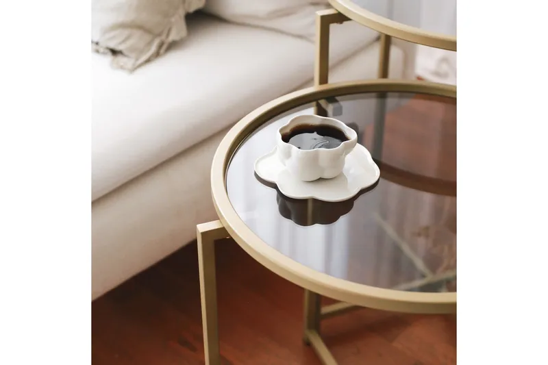 Hardinwre Satsbord 50 cm Runt 2-pack - Rökfärgat/Guld - Möbler - Bord