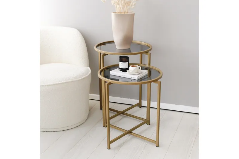 Hardinwre Satsbord 50 cm Runt 2-pack - Rökfärgat/Guld - Möbler - Bord