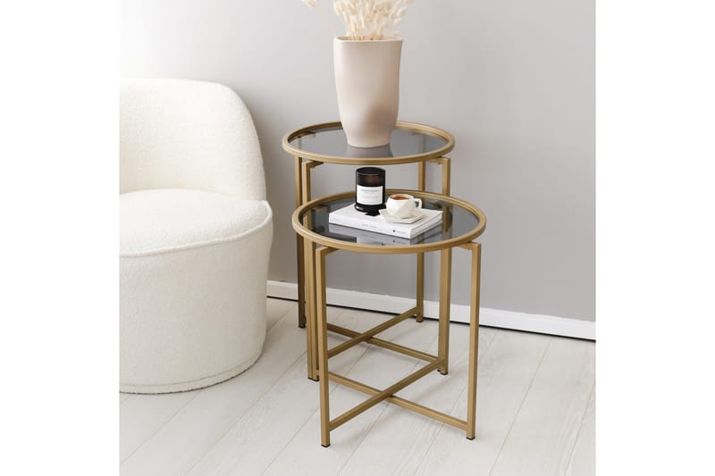 Hardinwre Satsbord 50 cm Runt 2-pack - Rökfärgat/Guld - Möbler - Bord