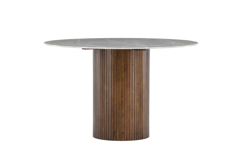 Härön Runt Matbord 120 cm i Glas med Marmorutseende - Brun - Möbler - Bord