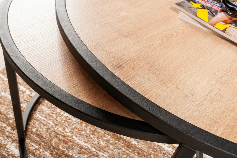 Hejde Satsbord 80 cm Runt 2 Bord - Ljusbrun/Svart - Möbler - Bord