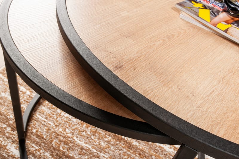 Hejde Satsbord 80 cm Runt 2 Bord - Ljusbrun/Svart - Möbler - Bord
