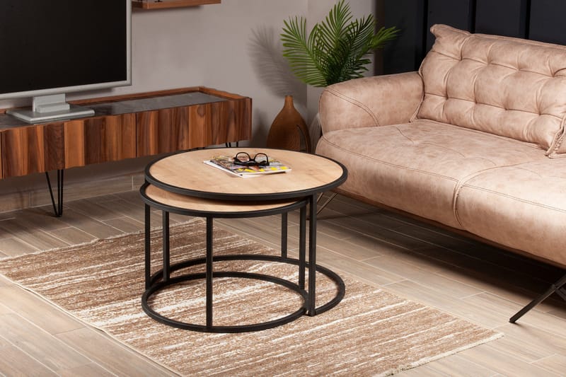 Hejde Satsbord 80 cm Runt 2 Bord - Ljusbrun/Svart - Möbler - Bord