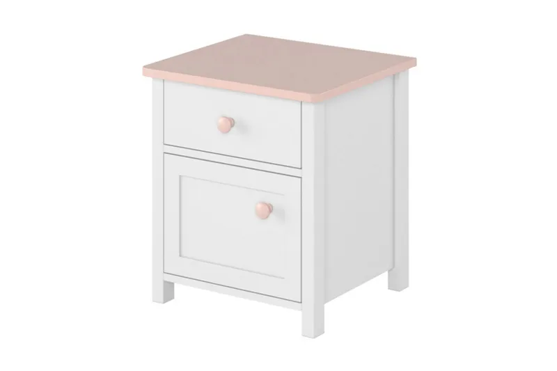 Hilts Sängbord Barn 42 cm med Förvaring Låda + Skåp Vit||Pink - Möbler - Bord