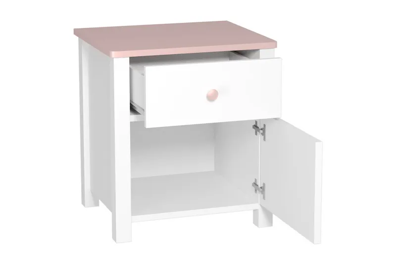 Hilts Sängbord Barn 42 cm med Förvaring Låda + Skåp Vit||Pink - Möbler - Bord