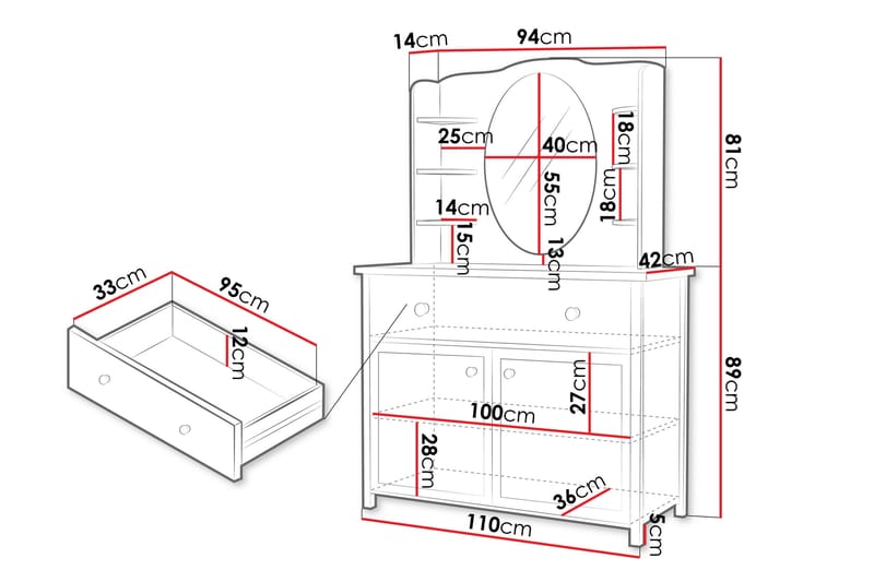Hilts Sminkbord 110x42 cm - Vit/Rosa - Möbler - Bord