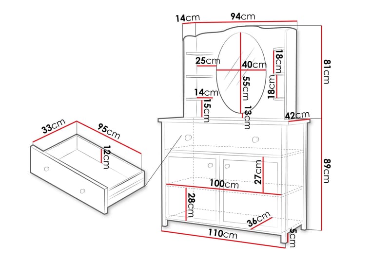 Hilts Sminkbord 110x42 cm - Vit/Rosa - Möbler - Bord