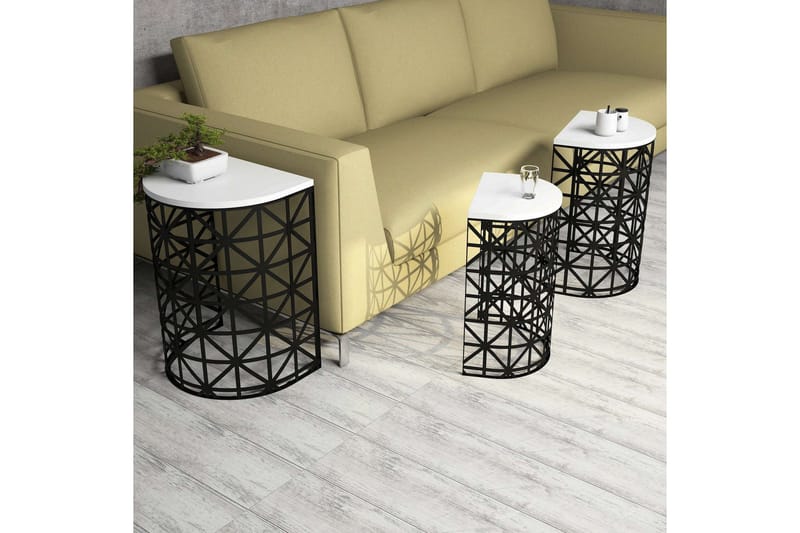 Hovdane Satsbord 46 cm Halvcirkel 3 Bord - Vit/Svart - Möbler - Bord