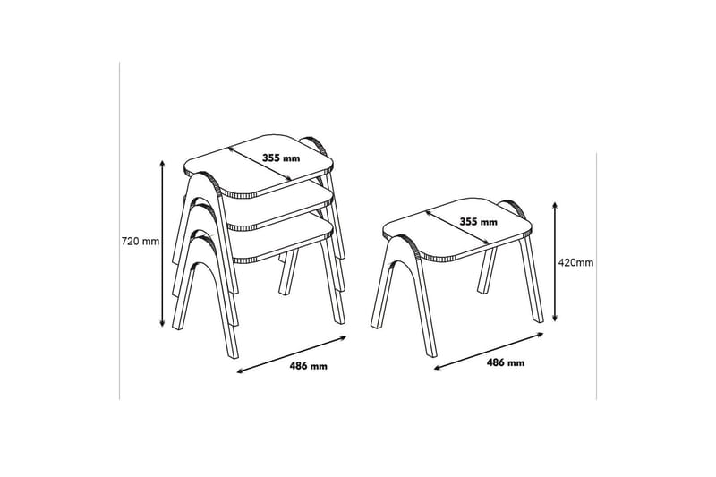 Hovdane Satsbord 49 cm 3 Bord - Vit/Brun - Möbler - Bord