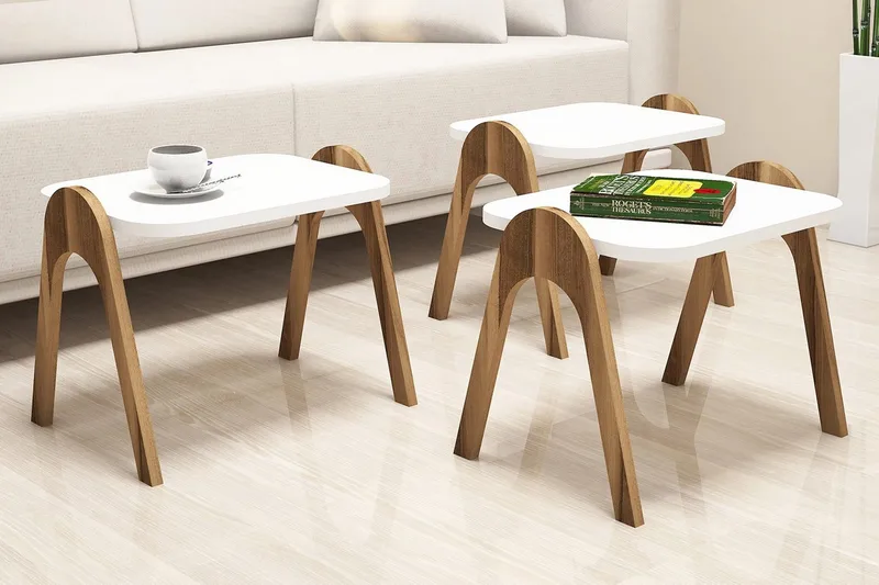 Hovdane Satsbord 49 cm 3 Bord - Vit/Brun - Möbler - Bord