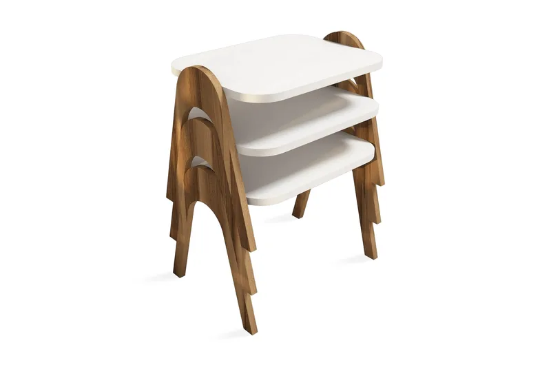 Hovdane Satsbord 49 cm 3 Bord, Vit/Brun