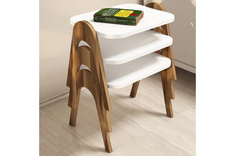 Hovdane Satsbord 49 cm 3 Bord - Vit/Brun - Möbler - Bord