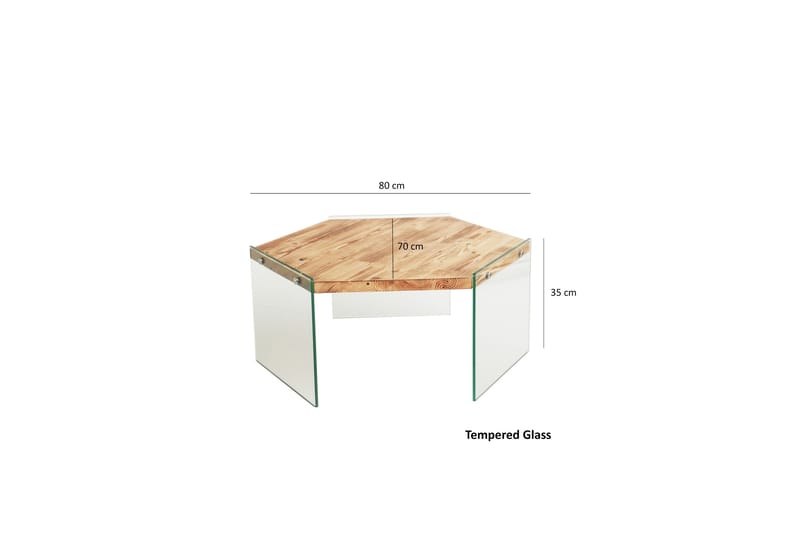 Huven 80 cm Hexagon Soffbord med Glasben i Furu - Natur - Möbler - Bord