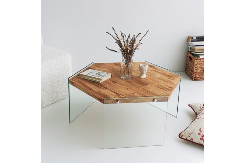 Huven 80 cm Hexagon Soffbord med Glasben i Furu - Natur - Möbler - Bord