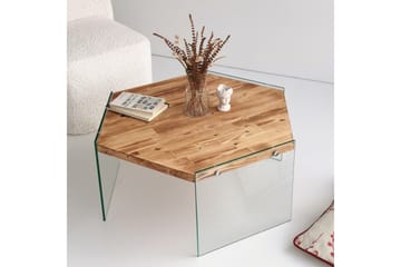 Huven 80 cm Hexagon Soffbord med Glasben i Furu - Natur - Möbler - Bord