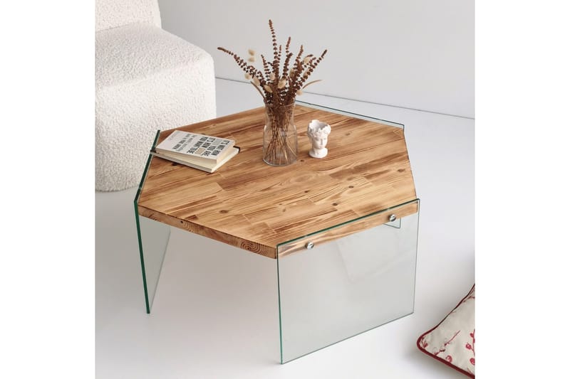 Huven 80 cm Hexagon Soffbord med Glasben i Furu - Natur - Möbler - Bord
