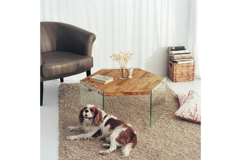 Huven 80 cm Hexagon Soffbord med Glasben i Furu - Natur - Möbler - Bord
