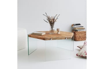 Huven 80 cm Hexagon Soffbord med Glasben i Furu - Natur - Möbler - Bord