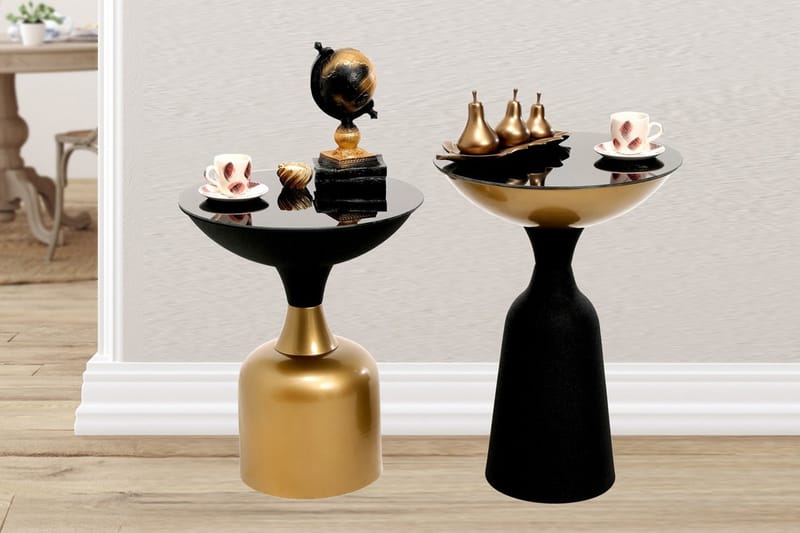 JENNAWAY Sidobord Set Guld/Svart Runt - Bord - Sidobord & lampbord - Brickbord