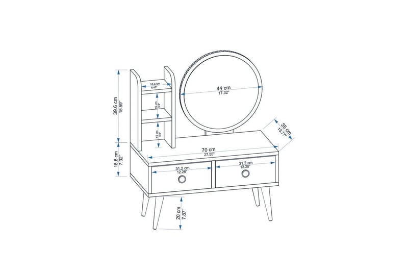 Jorvan Sminkbord 70 cm - Vit/Blå - Möbler - Bord