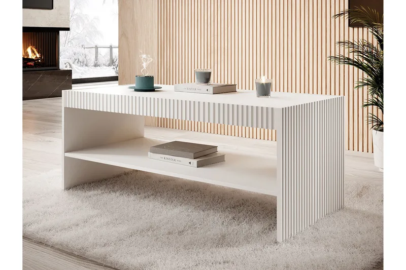 Juniskär ribbad soffbord med hyllförvaring rektangulärt - 120x57x50 Vit - Möbler - Bord