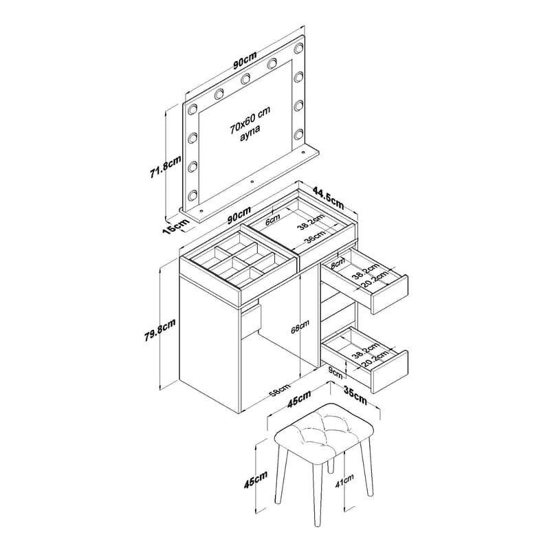 Kaolins Sminkbord 90x79,8x44,5 cm - Vit - Möbler - Bord
