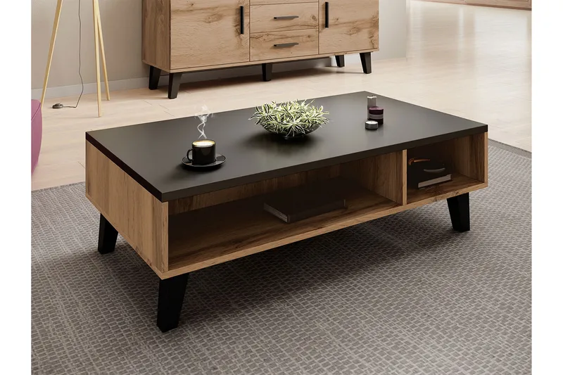 Kardos Soffbord 110 cm med Förvaring Hyllor - Natur/Svart - Möbler - Bord