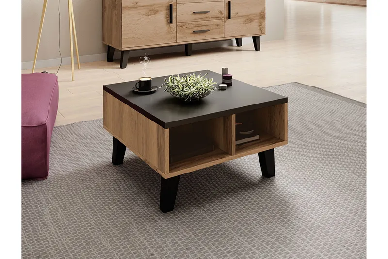 Kardos Soffbord 60 cm med Förvaring Hyllor - Natur/Svart - Möbler - Bord