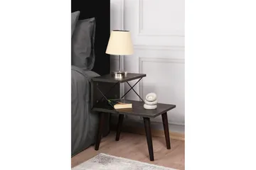 Kaysie Retro Sängbord 50 cm med Trä- och Valnötsutseende, Förvaring med Hyllor - Mörkbrun - Möbler - Bord