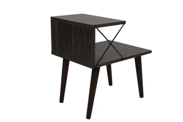 Kaysie Retro Sängbord 50 cm med Trä- och Valnötsutseende, Förvaring med Hyllor - Mörkbrun - Möbler - Bord