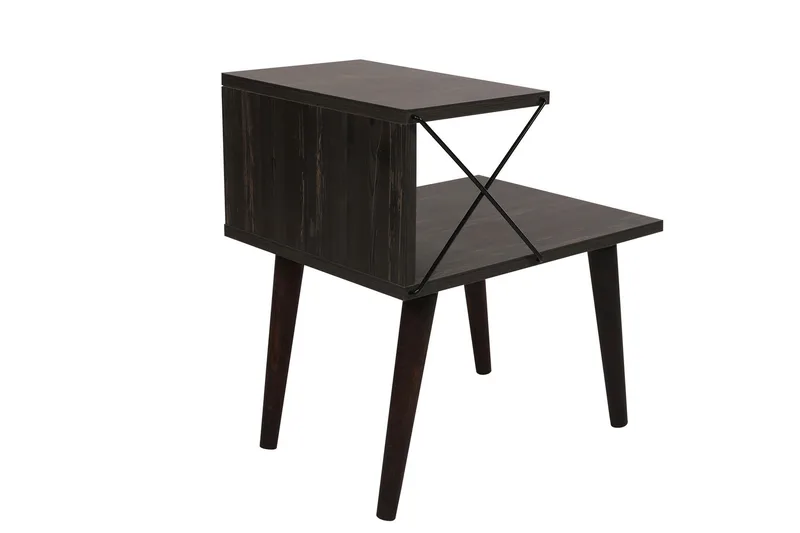 Kaysie Retro Sängbord 50 cm med Trä- och Valnötsutseende, Förvaring med Hyllor - Mörkbrun - Möbler - Bord
