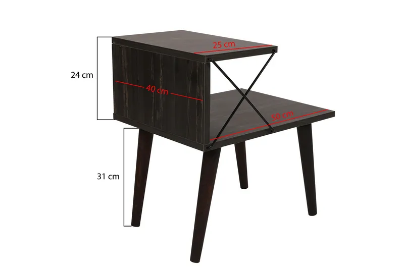 Kaysie Retro Sängbord 50 cm med Trä- och Valnötsutseende, Förvaring med Hyllor - Mörkbrun - Möbler - Bord