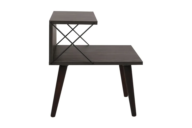 Kaysie Retro Sängbord 50 cm med Trä- och Valnötsutseende, Förvaring med Hyllor, Mörkbrun