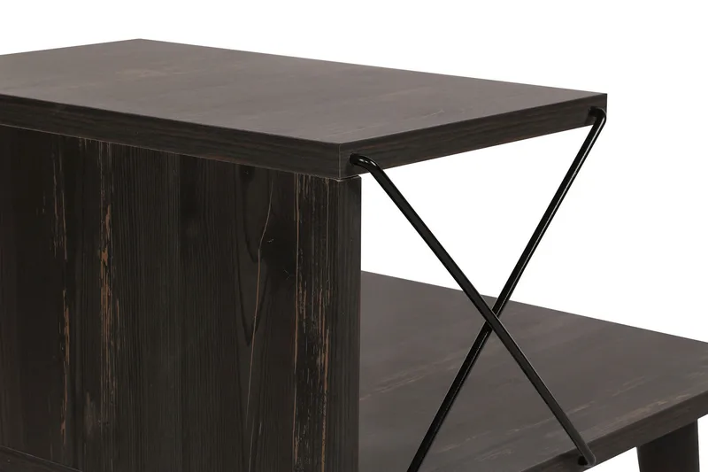 Kaysie Retro Sängbord 50 cm med Trä- och Valnötsutseende, Förvaring med Hyllor - Mörkbrun - Möbler - Bord