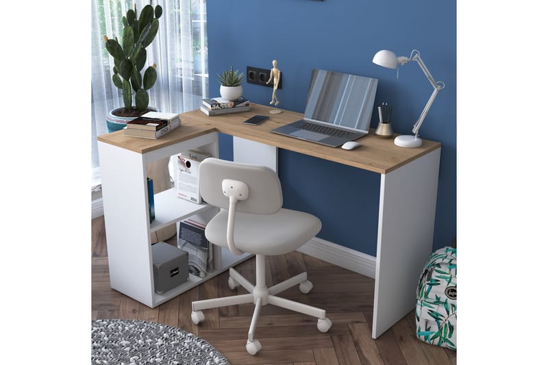 KHIRTOL Skrivbord 4 Hyllor 120 cm Natur/Vit - Möbler - Bord