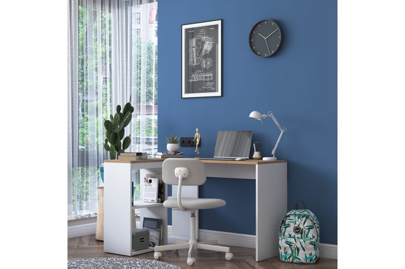 KHIRTOL Skrivbord 4 Hyllor 120 cm Natur/Vit - Möbler - Bord