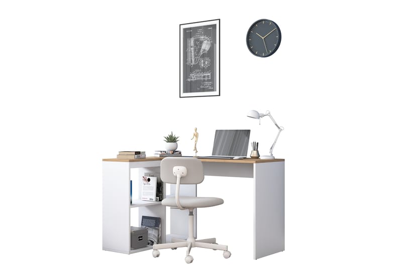 KHIRTOL Skrivbord 4 Hyllor 120 cm Natur/Vit - Möbler - Bord