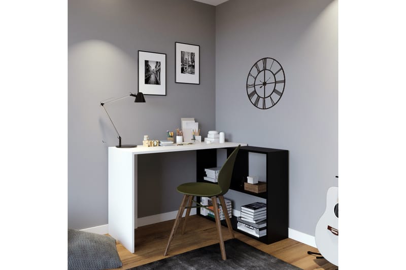 KIZIK Hörnsskrivbord 120 cm med Förvaring Vit/Svart - Bord - Skrivbord