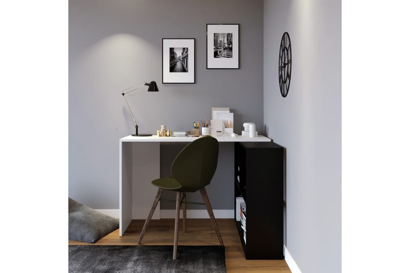 KIZIK Hörnsskrivbord 120 cm med Förvaring Vit/Svart - Möbler - Bord