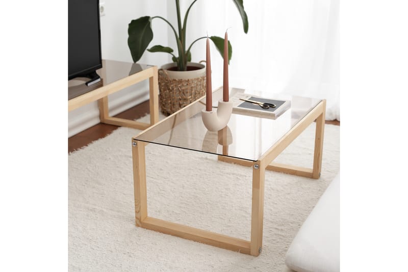 KLIS Soffbord 85 cm Ljus Natur och Glas - Möbler - Bord