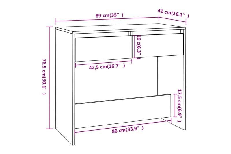 Konsolbord brun ek 89x41x76,5 cm stål - Brun - Möbler - Bord