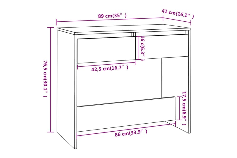 Konsolbord sonoma-ek 89x41x76,5 cm stål - Beige - Hallbord - Bord - Avlastningsbord & konsolbord