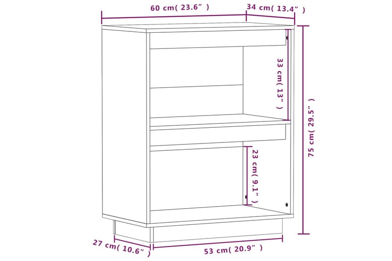 Konsolbord vit 60x34x75 cm massiv furu - Vit - Hallbord - Bord - Avlastningsbord & konsolbord