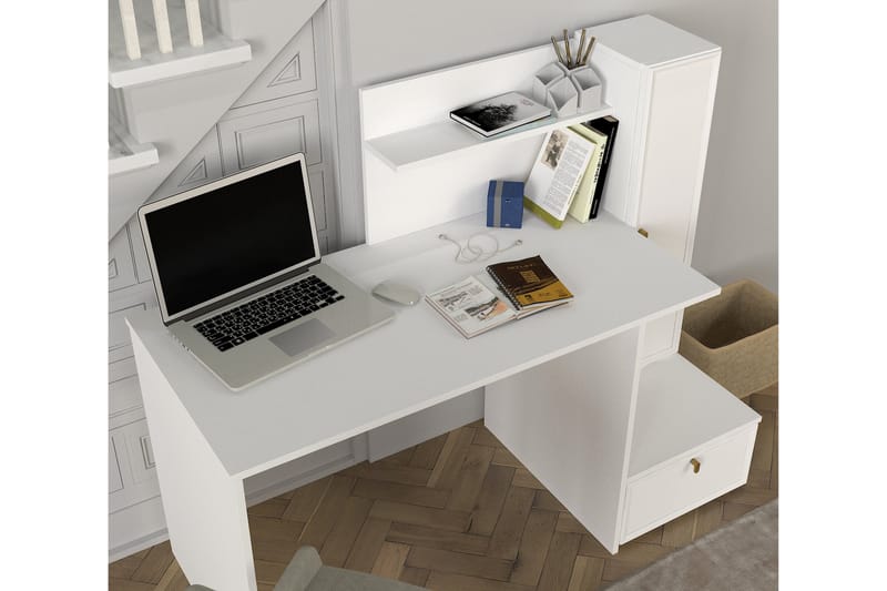 LAITLUM Skrivbord 143 cm med Förvaring Hyllor + Skåp Vit - Skrivbord - Bord