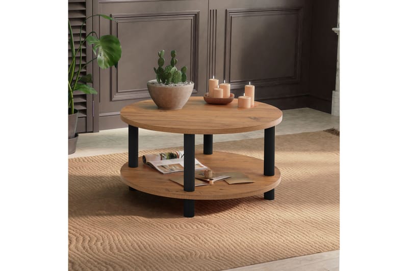 LALINE Soffbord 70x43,7x70 cm Brun/Svart Runt - Möbler - Bord