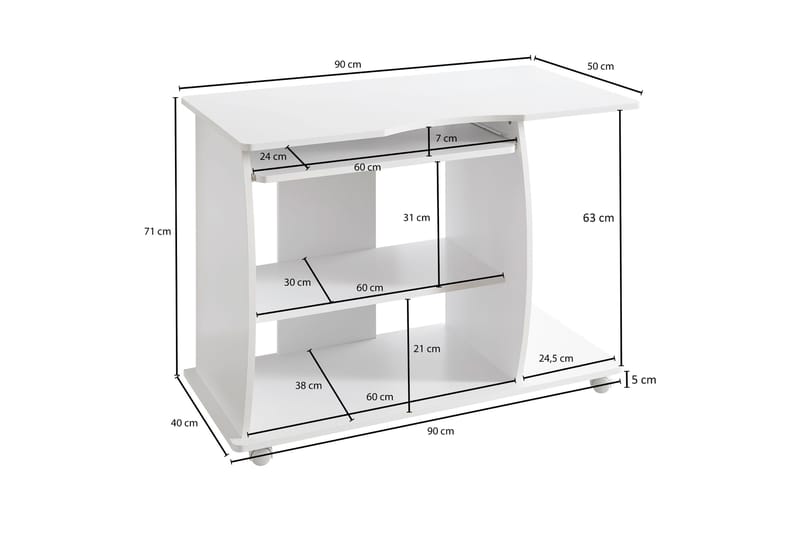 Lamesteer Skrivbord 90 cm med Förvaring Hyllor på Hjul - Vit - Möbler - Bord