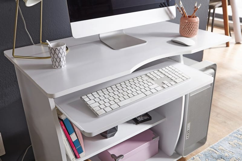 LATNEY Skrivbord 90 cm med Förvaring Hyllor på Hjul Vit - Skrivbord - Bord